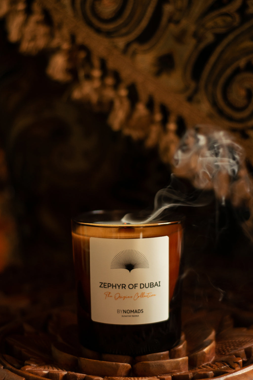 Luxury plant-based scented candles BYNOMADS – Zephyr of Dubai - The Origins Collection – sustainable wooden wick. UAE, Saudi Arabia, Qatar, Kuwait, Bahrain.