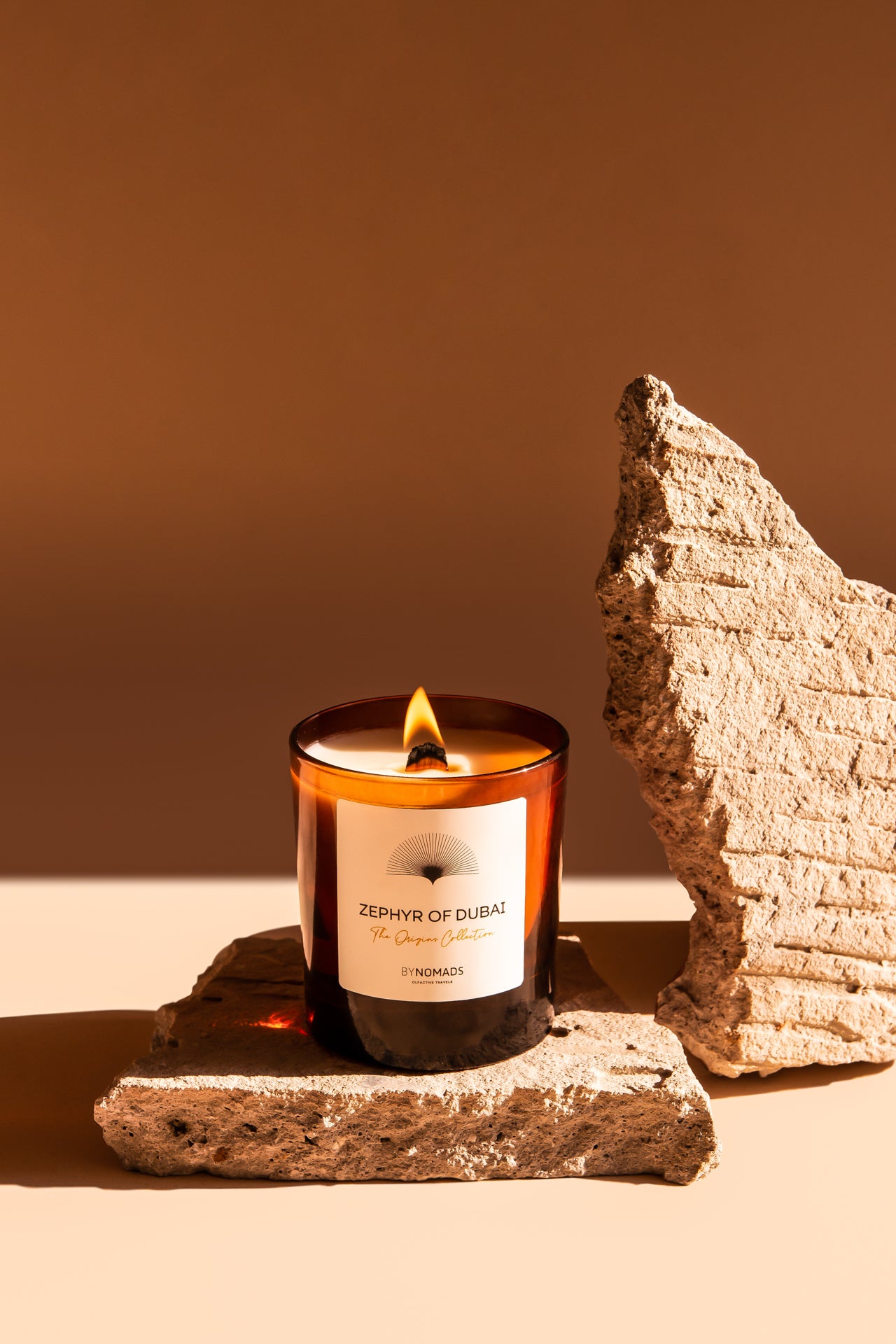 Luxury plant-based scented candles BYNOMADS – Zephyr of Dubai - The Origins Collection – sustainable wooden wick. UAE, Saudi Arabia, Qatar, Kuwait, Bahrain.